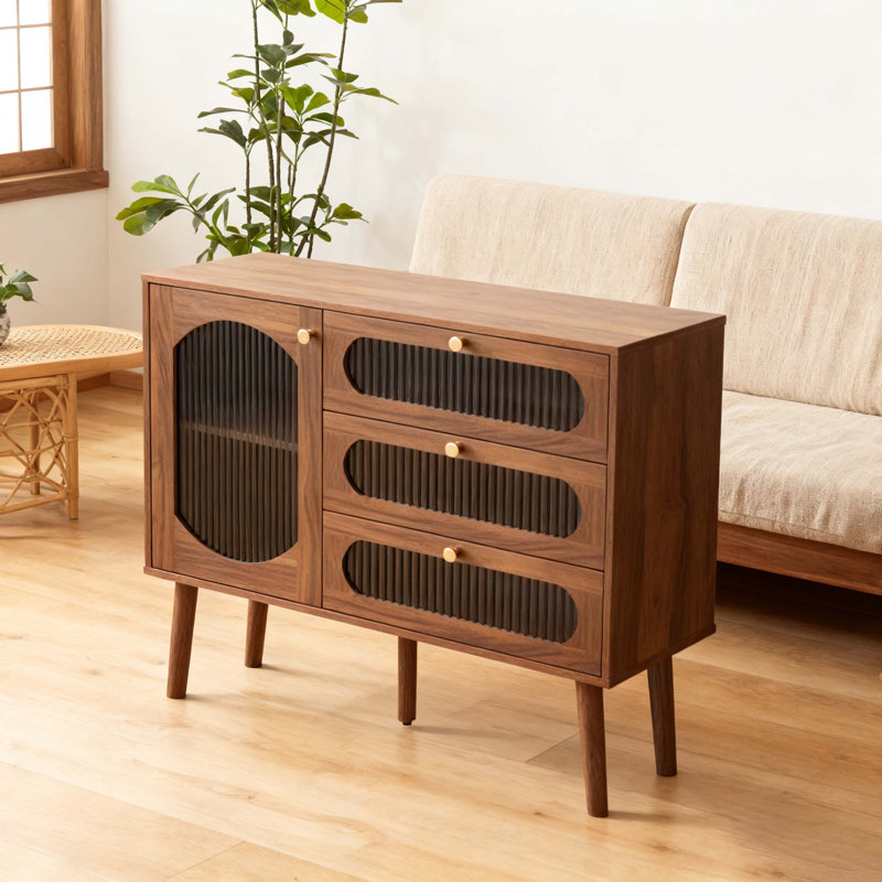 Armoire décorative avec 3 tiroirs et porte, armoire de rangement en bois avec tablettes, buffet de salon, entrée, naturel