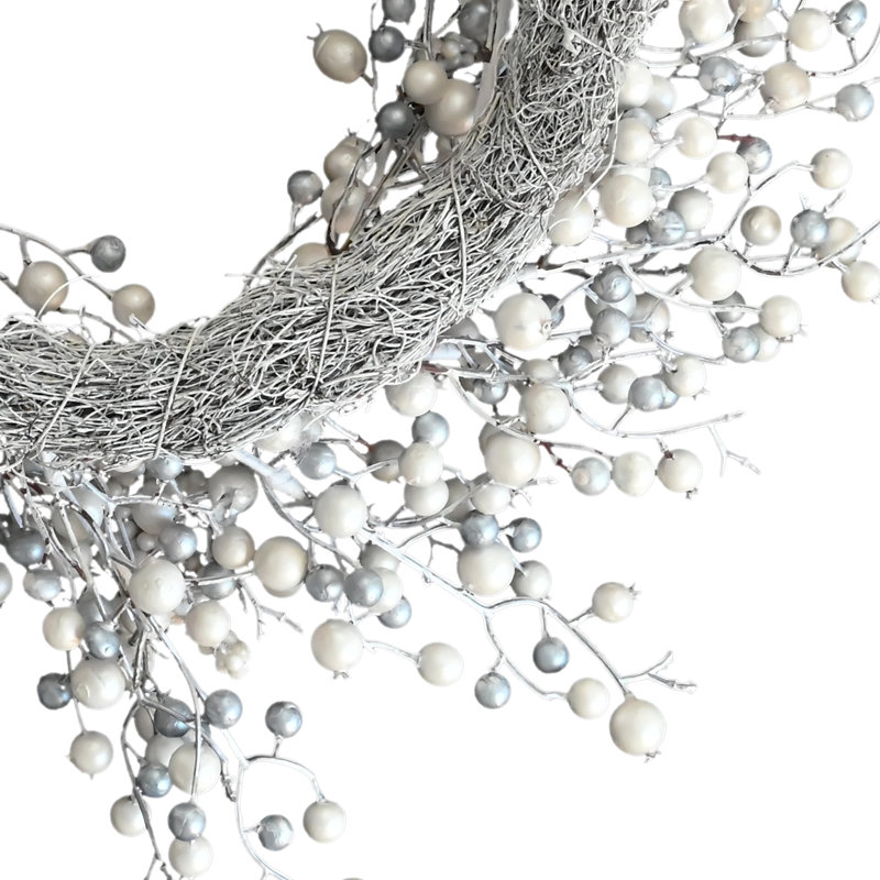 24-Inch Pearl White and Silver Berry Winter Front Door Wreath