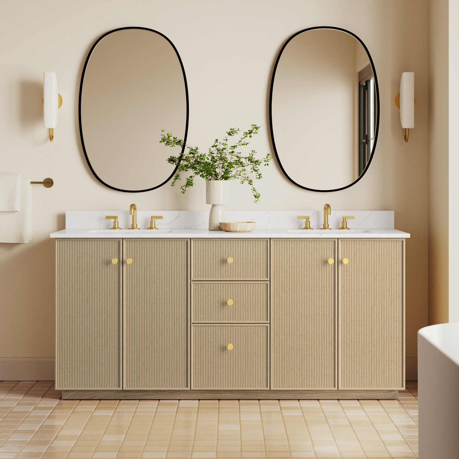 Amella 72'' Double Bathroom Vanity, Natural Oak