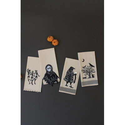 Kalalou Set of Four Black Halloween Decorative Tea Towels