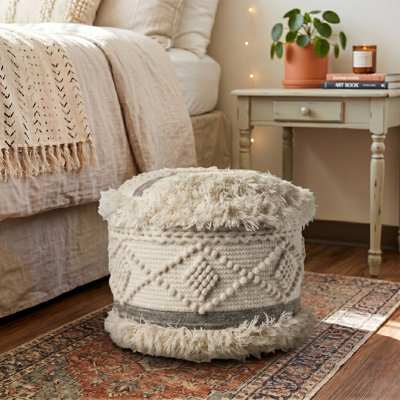 Lebo Scandinavian Textured Cotton/Wool Ottoman Pouf