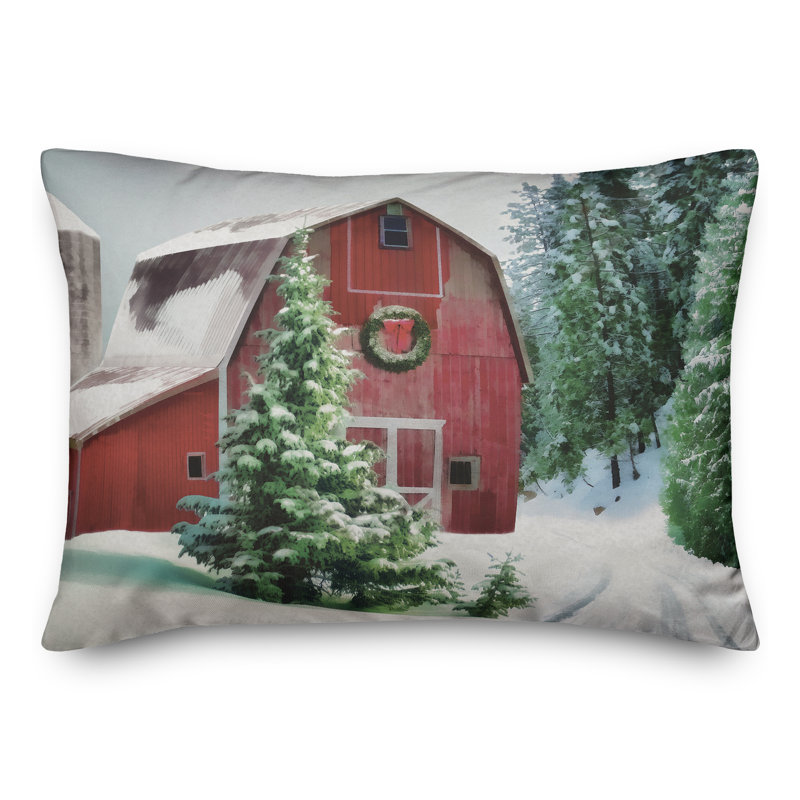  Housse et insert de coussin rectangulaire peint Snowy Barn Snow
