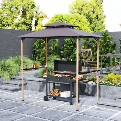 Outdoor Space Natural Wood Metal and Polyester Gazebo, 8 x 5 ft, featuring Storage with Metal Frame