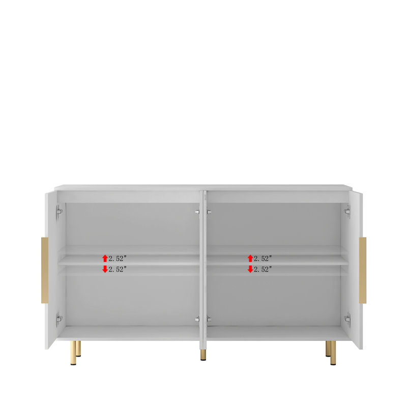 Fluted Buffet Accent Cabinet With Adjustable Shelves, White