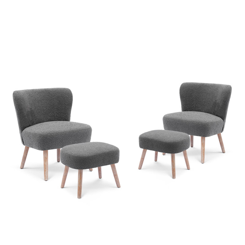 Upholstered Side Chair with Ottoman, Gray Polyester Blend