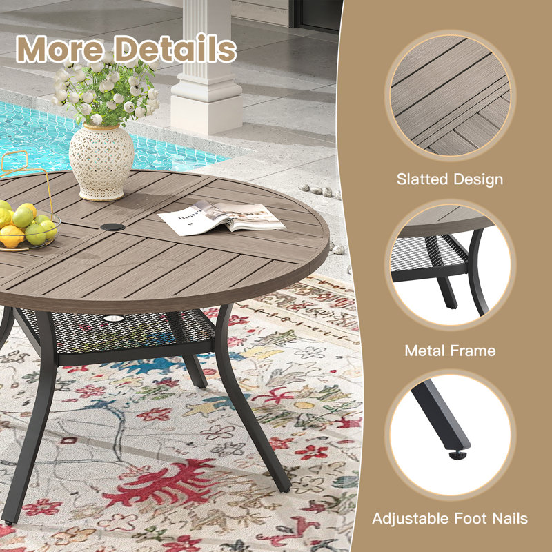 Outdoor Round Patio Dining Table, Gray Woodlike/Black, 28.3" H x 40.6" L x 40.6" W