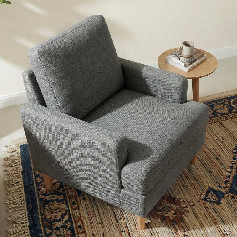 Accent Chair With Solid Wood Legs, Dark Gray Fabric