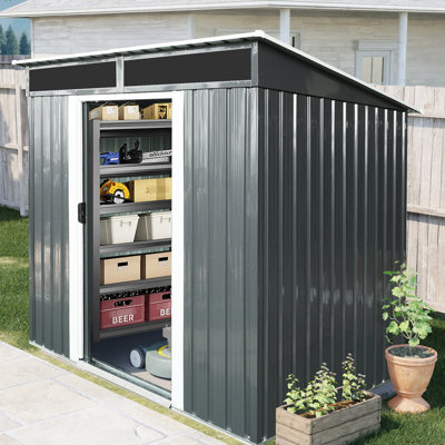 Spacieuse unité de rangement extérieure en métal de 6 pi x 5 pi avec plaque transparente et protection - pour les portes verrouillables de remise de jardin de 6 pi - Outils matériels