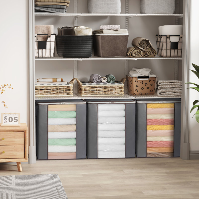 Sacs de rangement pour couvertures très grandes 120 l, rangement pour édredon pliable avec poignées renforcées, contenants de rangement pour édredon très grand, literie, oreiller, drap, bac de rangement avec couvercles, paquet de 2