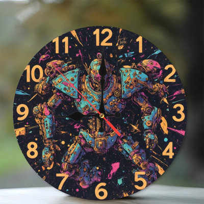 clock robot mecha neon splash design