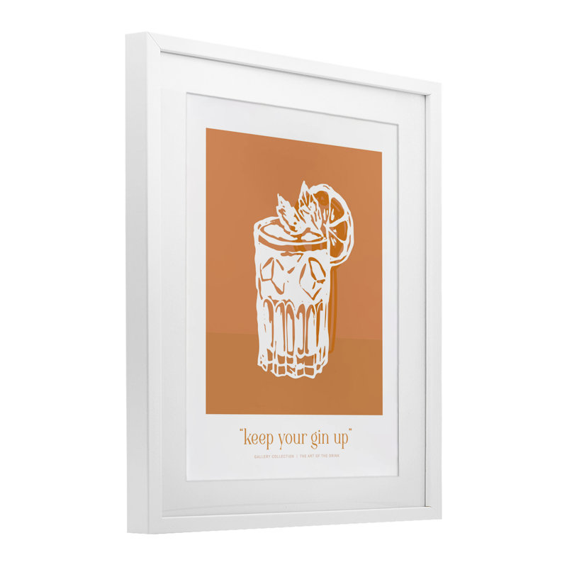Keep Your Gin Up Framed Print Under Glass, design by Lettered and Lined, 21" H x 17" W, Coastal White Frame