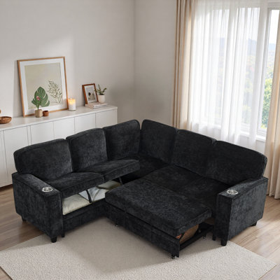 L-shaped Sectional Sofa With Storage Seat, Usb And Cup Holders