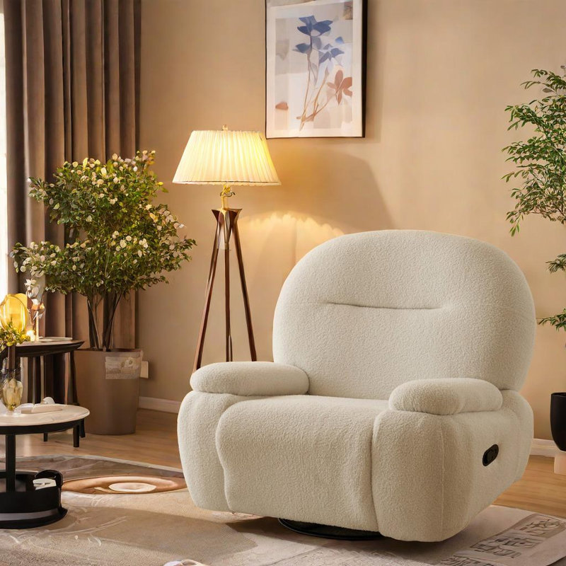 Fauteuil inclinable pivotant rembourré Nolee, Crème