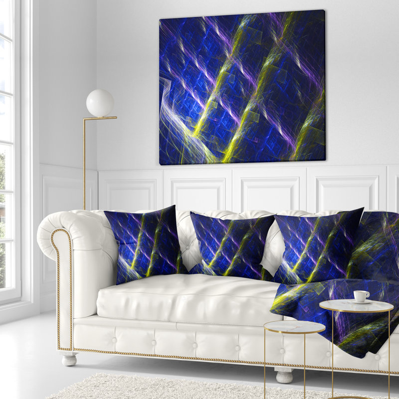 Barbecue fractal bleu foncé - coussin imprimé abstrait, 16 po x 1 po, Coussin décoratif