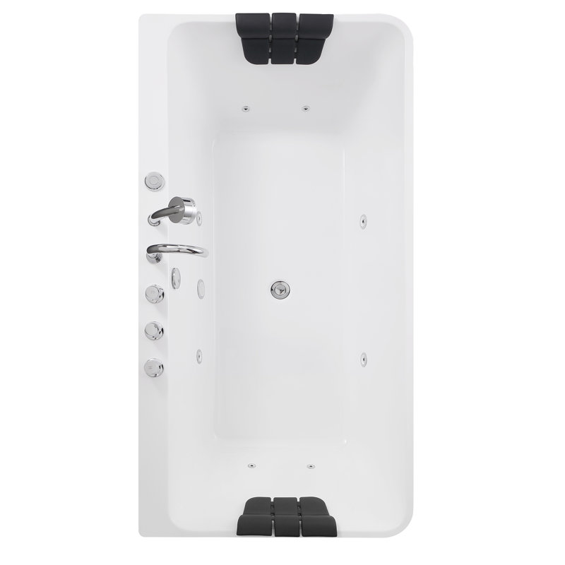 67'' White Freestanding Acrylic Whirlpool Bathtub with Faucet