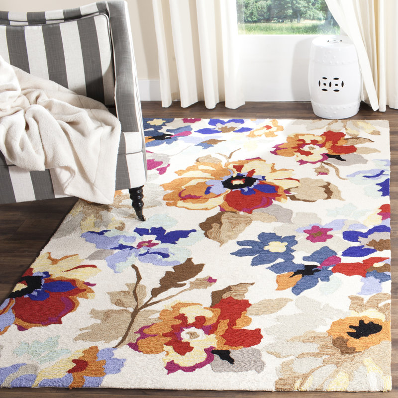Tapis à motif floral crocheté à la main Four Seasons, Rectangle 3 pi 6 po x 5 pi 6 po