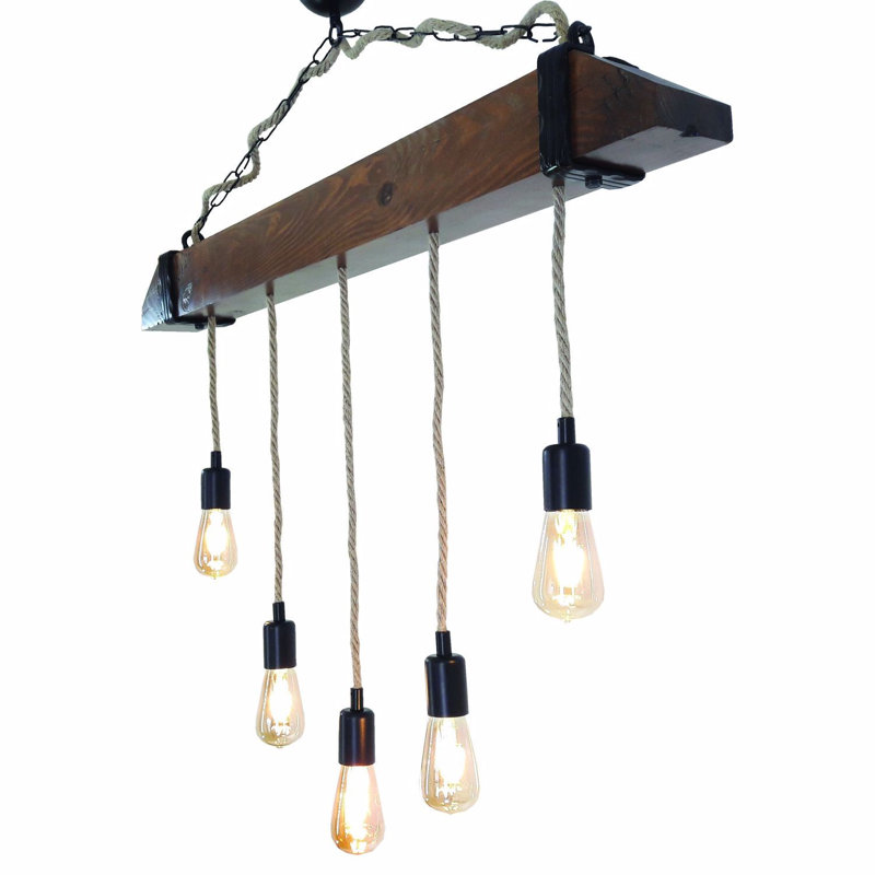 Lustre unique à 5 lumières Firat, Noyer