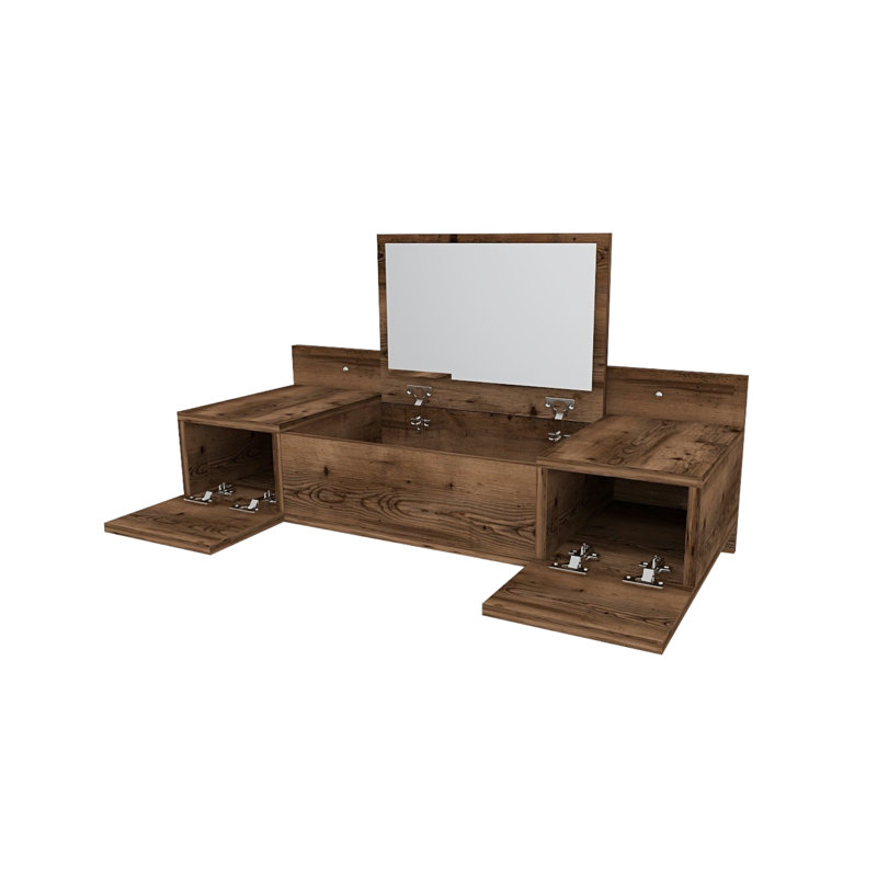 Makeup Vanity Table with Mirror Wall Mounted Mcgriff Bertus, Brown