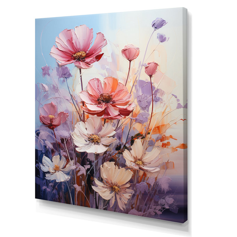 Impression romantique sur toile, "Pink Wildflowers", Toile tendue, H 20 po x l 12 po x P 1 po
