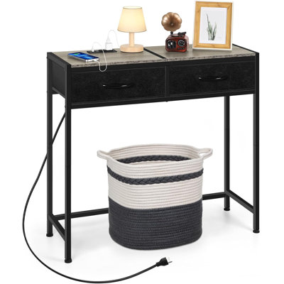 Console Table Sofa Tables With Charging Station And Fabric Drawers Entryway Table
