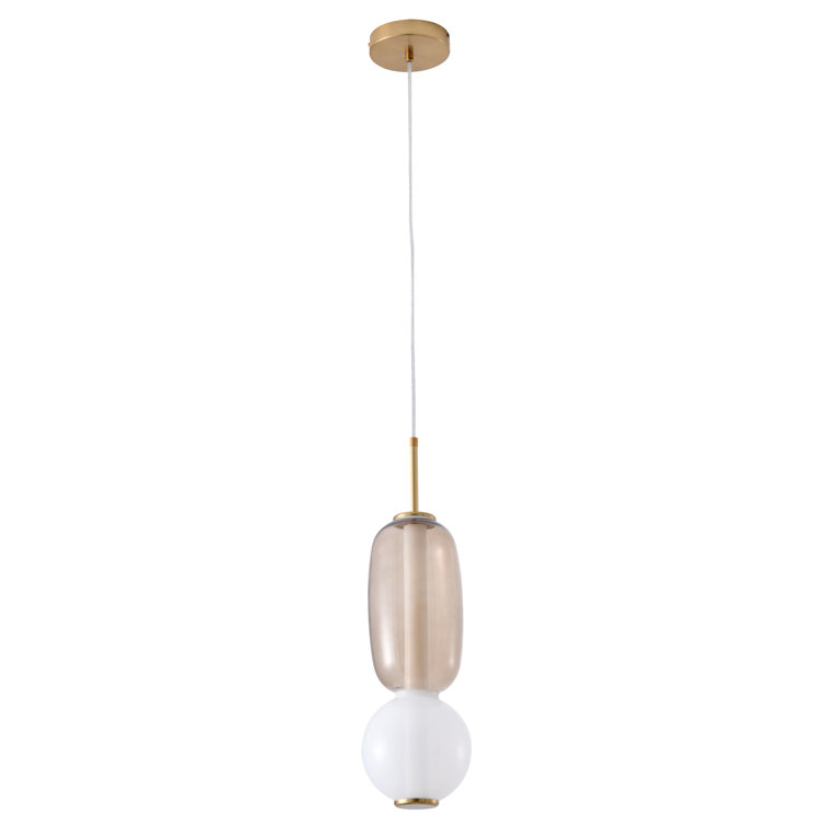 This Exquisite LED Pendant Is In Grey And White Finish. The Frame Is Made Out Of Metal In Gold Color, And The LED Bulb Is Integrated Into The Frame. It Also Comes With A Multi-Color Glass Shade.
