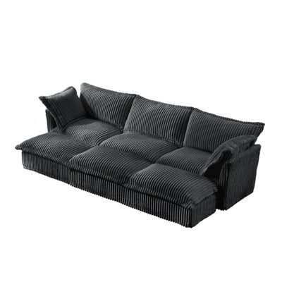 Ivera Slipcovered Corduroy Sectional Sofa with 3 Ottomans & Pillows