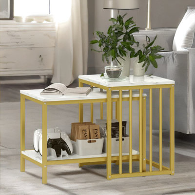 Anastacio 2PC Nesting Tables With Faux Marble Top