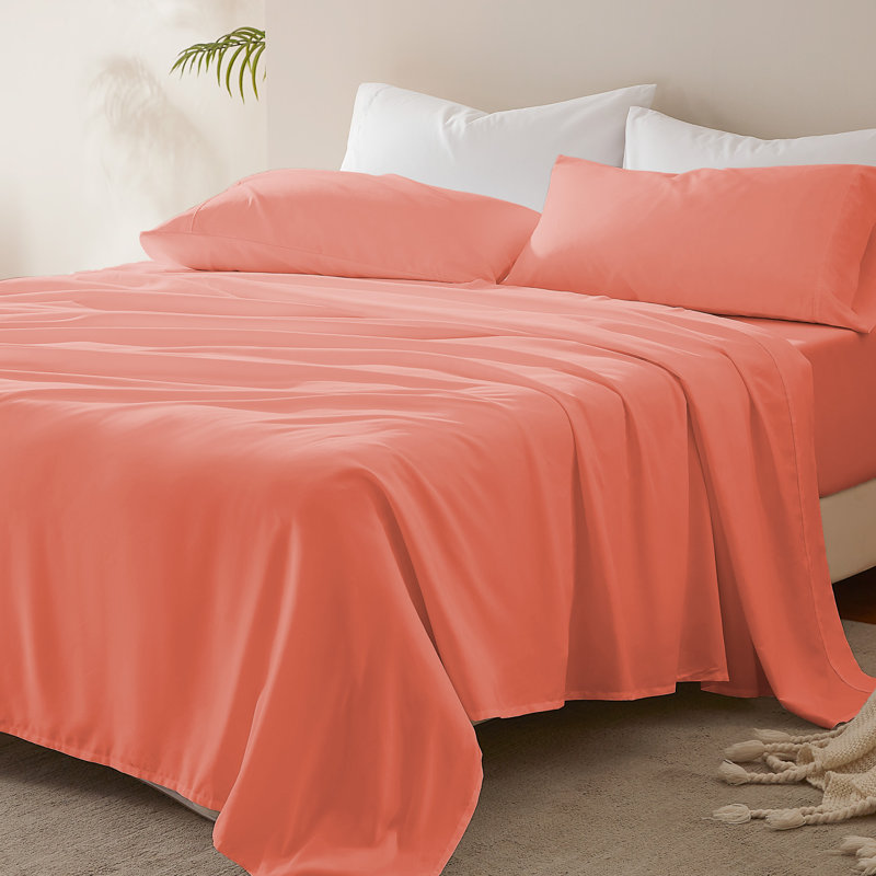 Nanotex Cooling Microfiber Sheet Set with Deep Pocket, Queen Sheet Set + Fitted Sheet + 2 Pillowcases, Coral