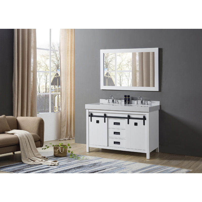 48 " W Freestanding Standard Free Standing 2 Double Vanity Bathroom Vanity With Cultured Marble Top