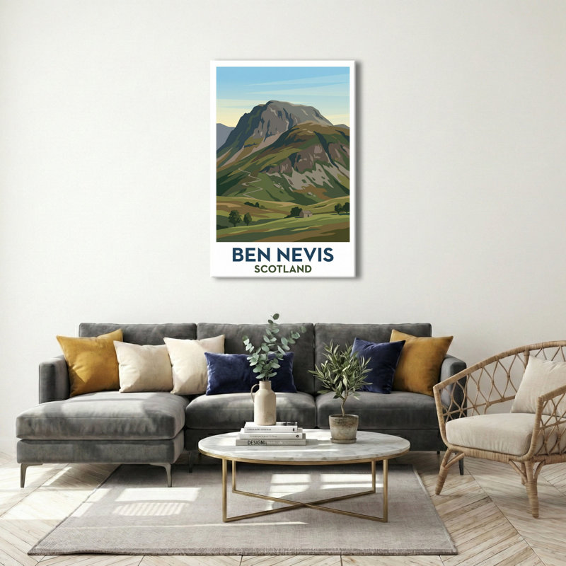 Ben Nevis, Scotland - Romantic Travel Poster Of The Majestic Highland Peak. Giclee Print On Wrapped Canvas. Wall Art, Home Decor - Natural Landmarks, Scotland - Wrapped Canvas Print
