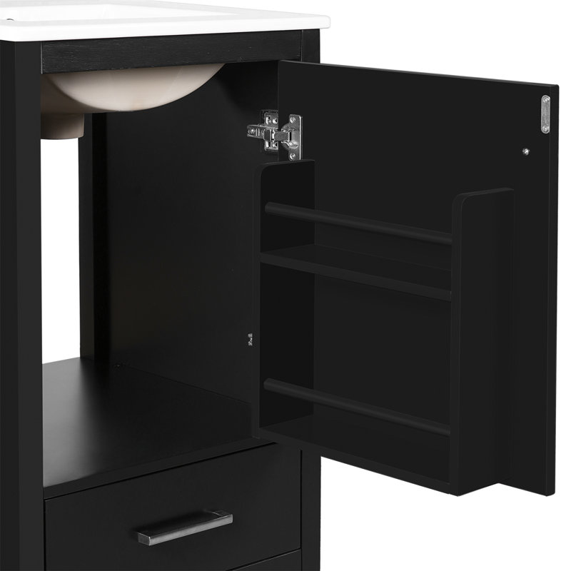 Meuble-lavabo moderne de 20 pouces avec lavabo en céramique, Noir / argenté