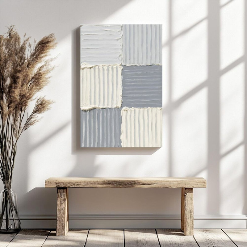 Art mural sur toile encadré en 2 dimensions, géométrie abstraite, blocs de couleur dégradés gris et blanc, impression sur toile de style minimaliste, décoration idéale pour la salle de peinture, cadeau idéal, prêt à accrocher
