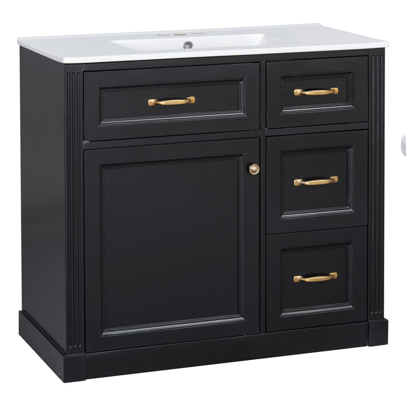 Meuble-lavabo simple autoportant noir mat avec lavabo et rangement en céramique, Noir