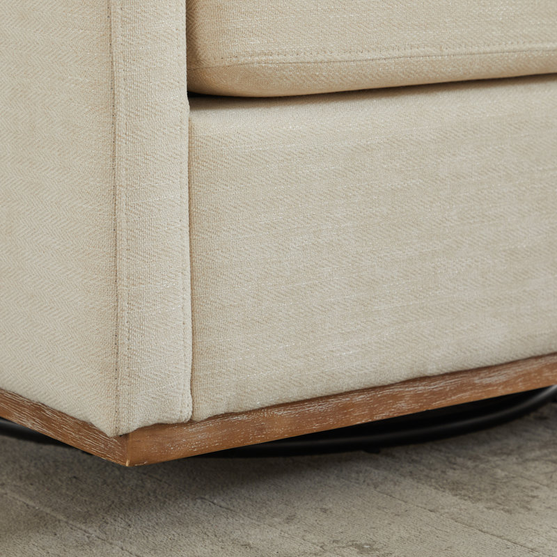 Wide Upholstered Swivel Armchair, Beige