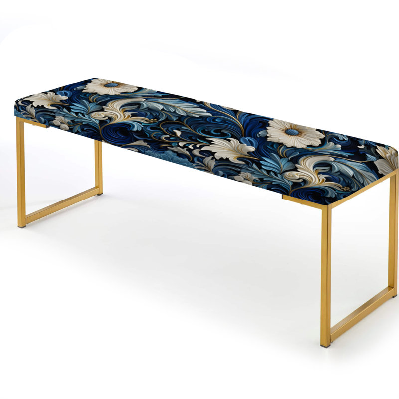 Banc victorien bleu à volutes bleues
