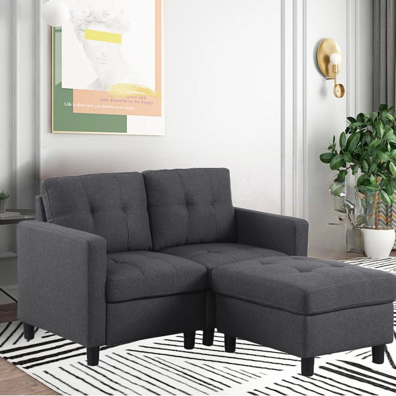 53.6'' Linen Square Arm Modular Loveseat, Deep Gray 100% Linen