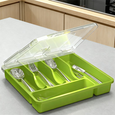 Silverware Organizer With Cover, 1-Slot, (Green)