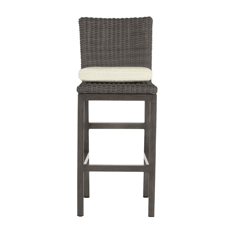 Rustic 30.5" Patio Bar Stool with Cushion, Dove Sunbrella® Linen, Slate Gray, No Welt