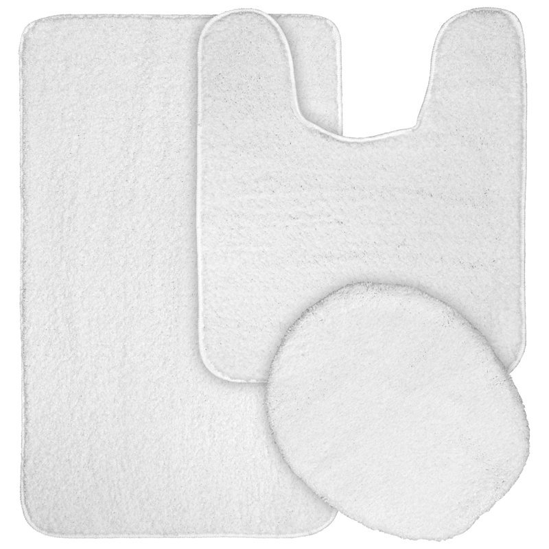 Felia Nylon 3 Piece Bath Rug Set with Non-Slip Backing, White