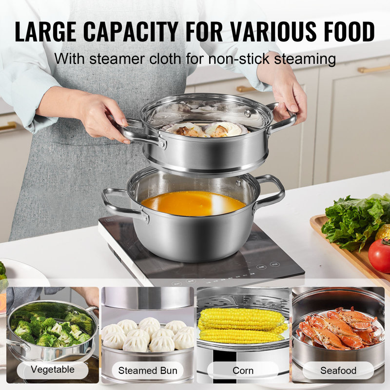 Stainless Steel 9.5'' Steamer Pot with Basket Insert