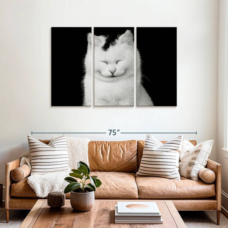 Delighted White Cat, 36" H x 57" W