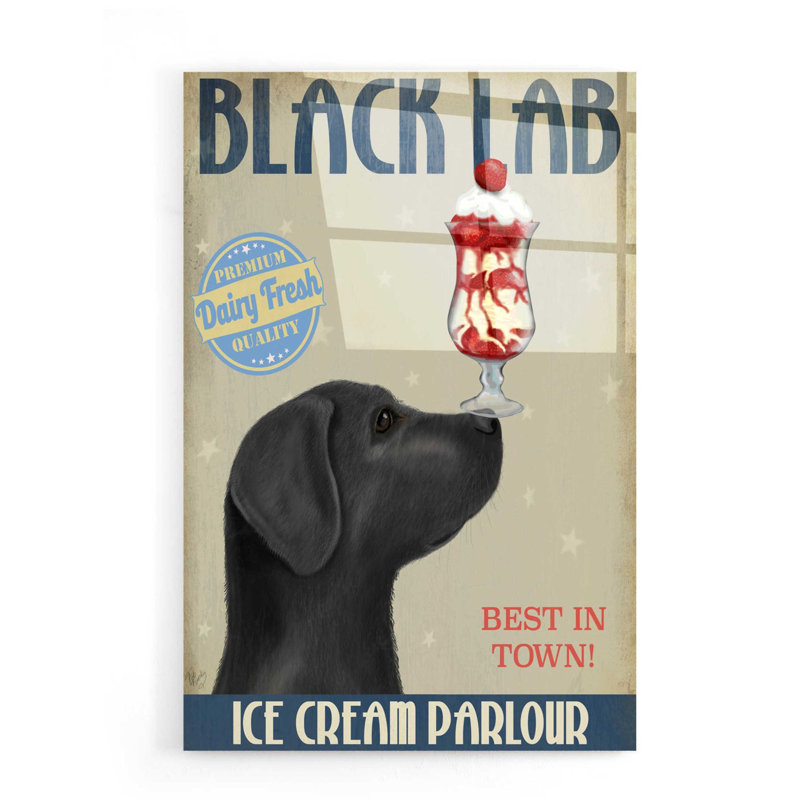 «Black Labrador Ice Cream» par Fab Funky, art mural en verre acrylique, H 24 po x l 16 po x P 0,2 po