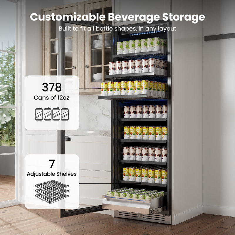 428L Built-in Beverage Refrigerators & Coolers with Left Swing Door, Stainless Steel Frame and Dual Glass Door, Left Handed
