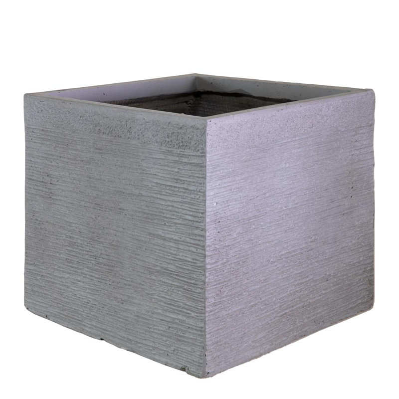 HORTICO Ribbed Light Concrete Square Planter, Stone Grey, 28cm H x 30cm W x 30cm D