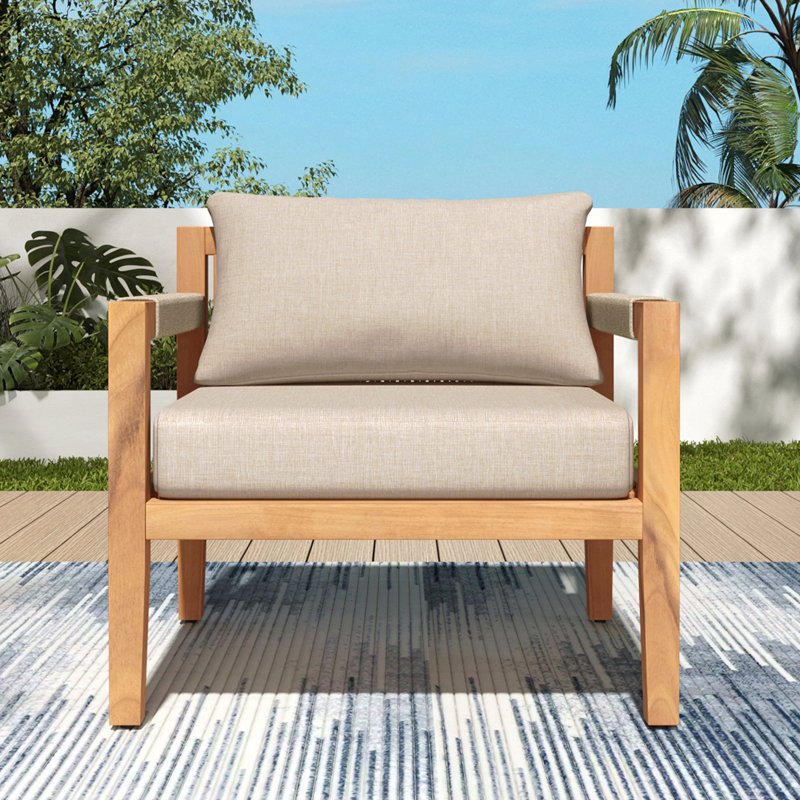 Acacia Wood & Beige Rope Outdoor Leisure Chair – Spacious, Comfortable & Versatile For Any Patio
