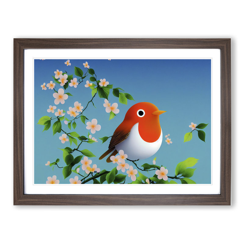 Radiant Robin Bird 1 Piece Single Picture Frame Wall Art, 34cm H x 46cm W x 2cm D, Walnut