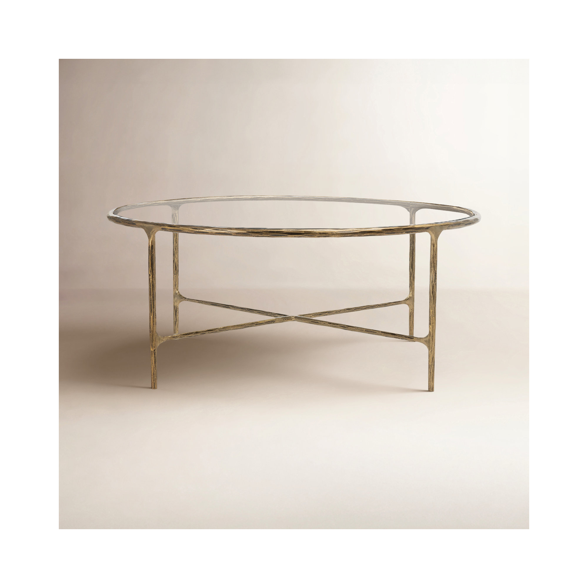 Evelynn Single Coffee Table, Brass, Glass, Clear