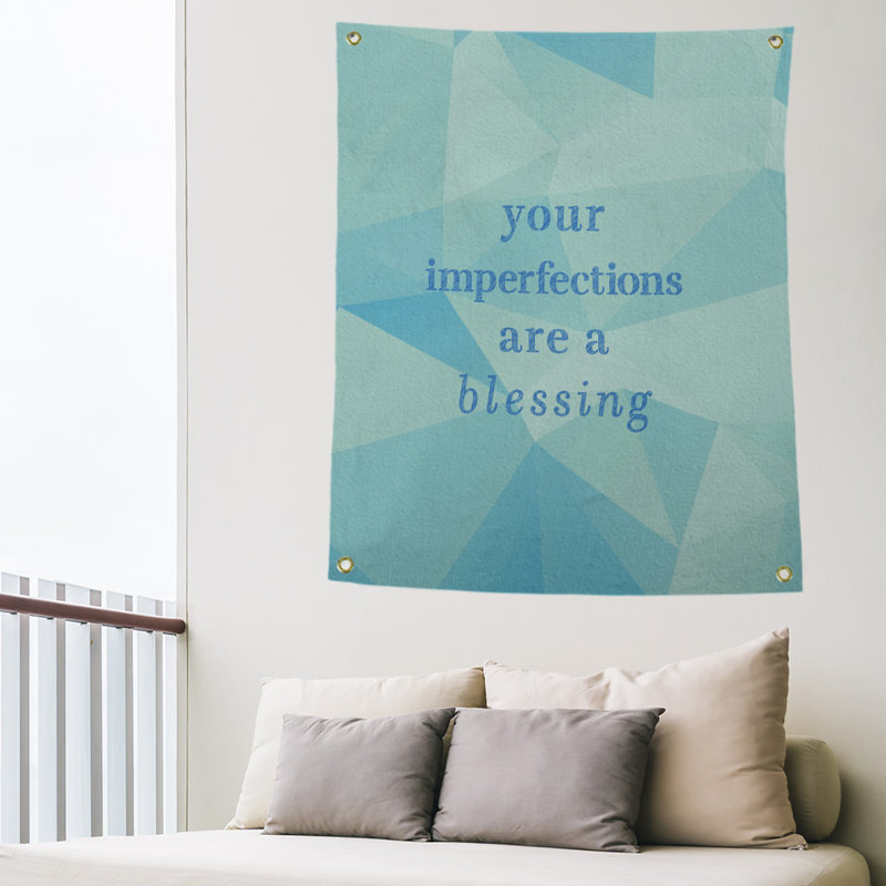 Tapisserie guillemets d’imperfections en polyester en faux gemme, H 36 po x l 26 po, Bleu zircon