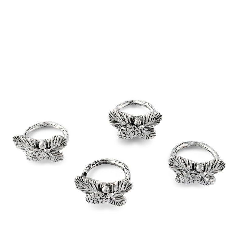 Set of 4 Silver Pine Cone Aluminum Napkin Rings