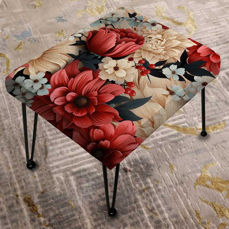 Motif floral Coral Gingham Charm - repose-pieds rectangulaire floral